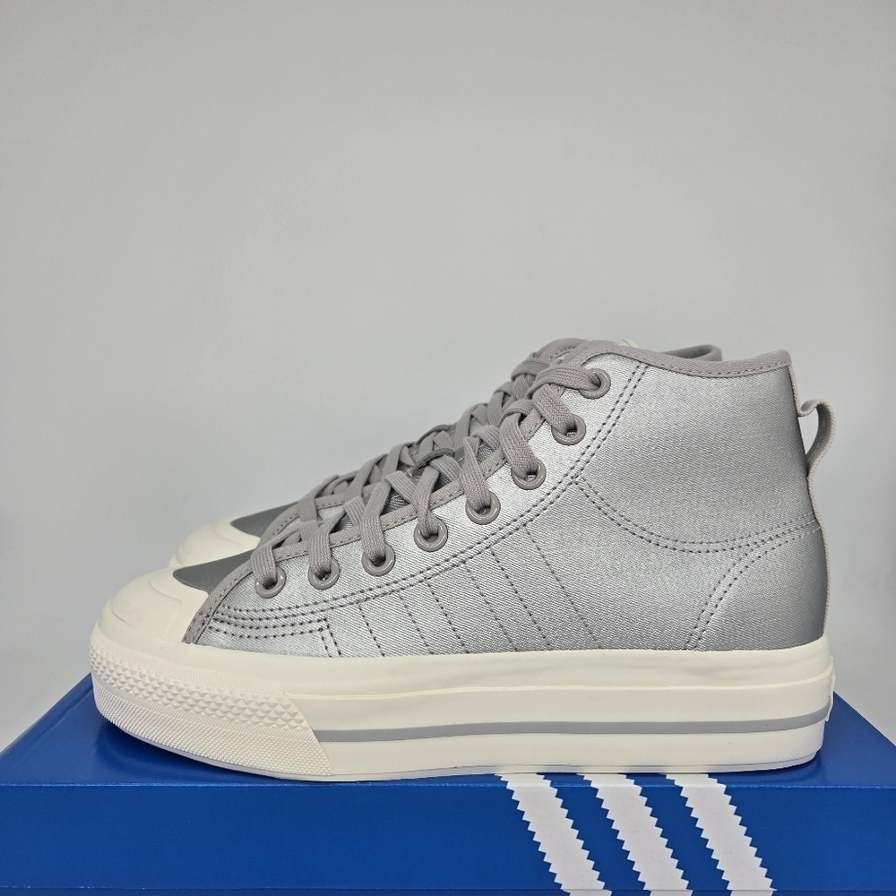 New adidas Nizza RF Platform Mid Silver Metallic GX8369 Women's Shoes Size 9.5 - Picture 1 of 8